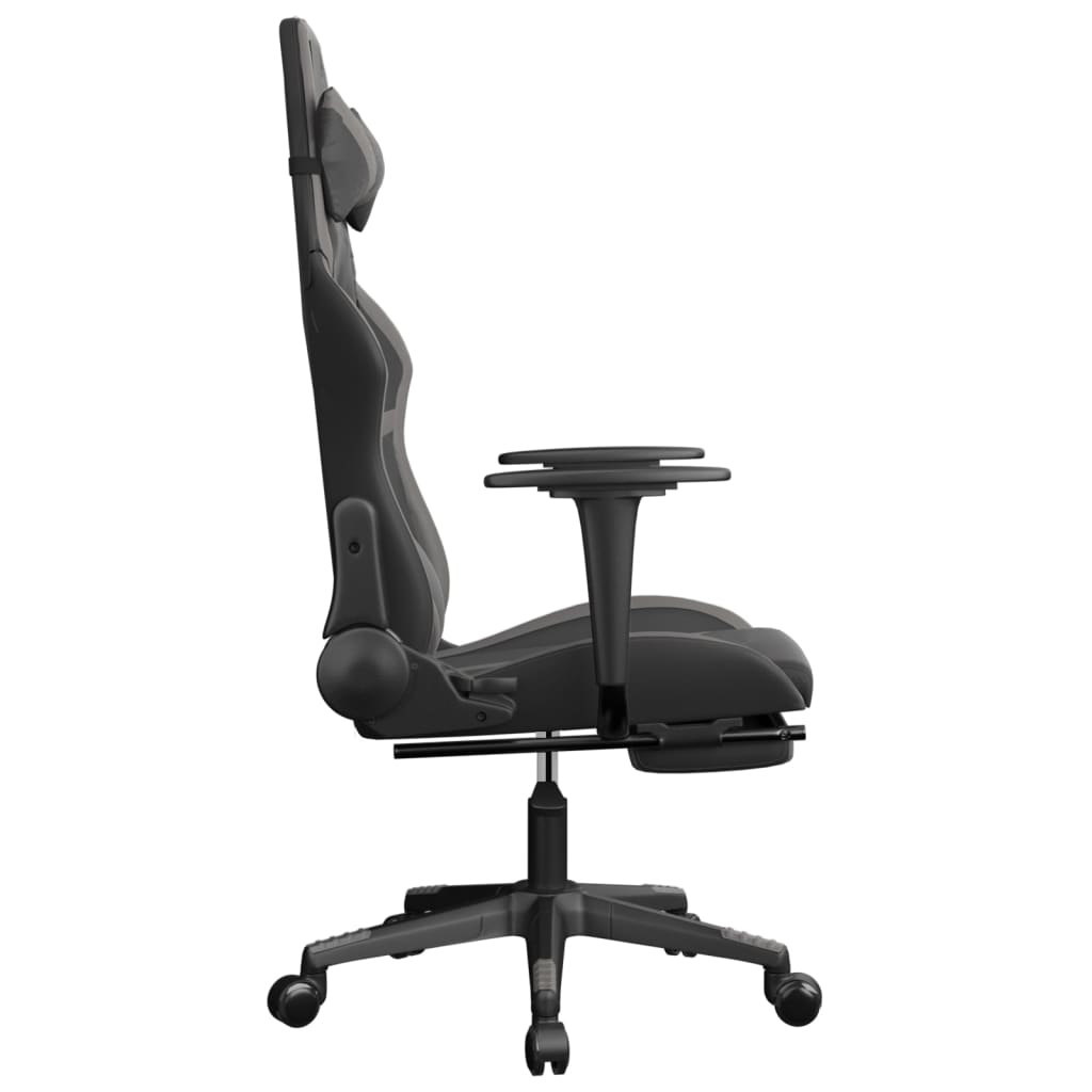 Cadeira gaming c/ apoio para pés couro artificial preto e azul