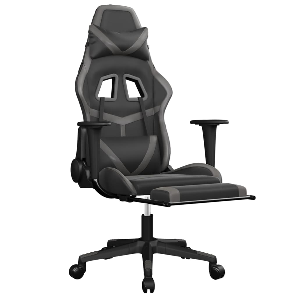 Cadeira gaming c/ apoio para pés couro artificial preto e azul