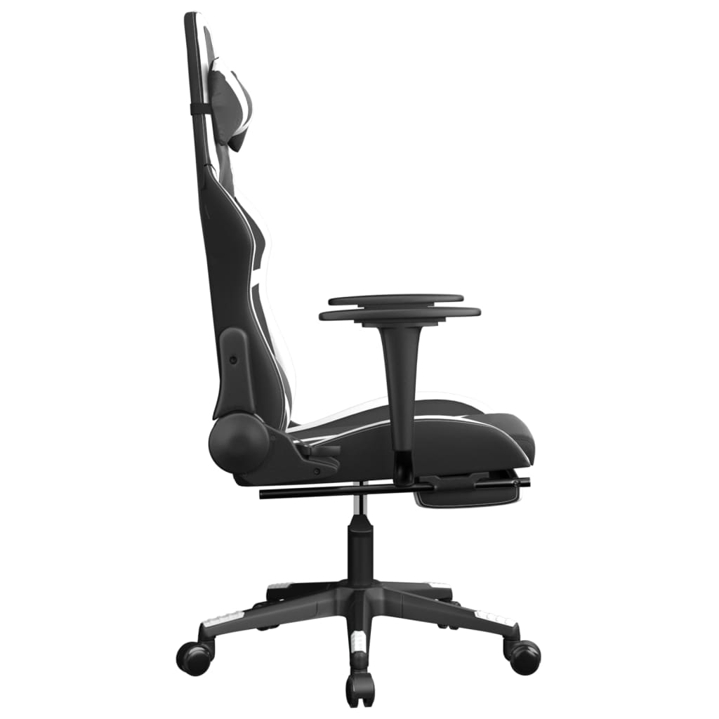 Cadeira gaming c/ apoio para pés couro artificial preto e azul