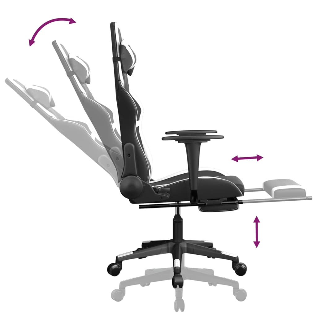 Cadeira gaming c/ apoio para pés couro artificial preto e azul