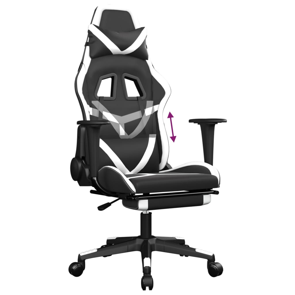 Cadeira gaming c/ apoio para pés couro artificial preto e azul