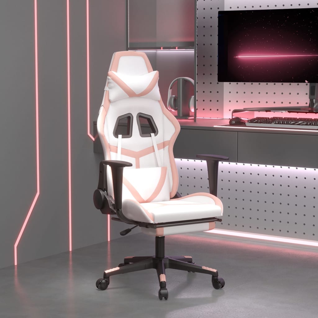 Cadeira gaming c/ apoio para pés couro artificial preto e azul