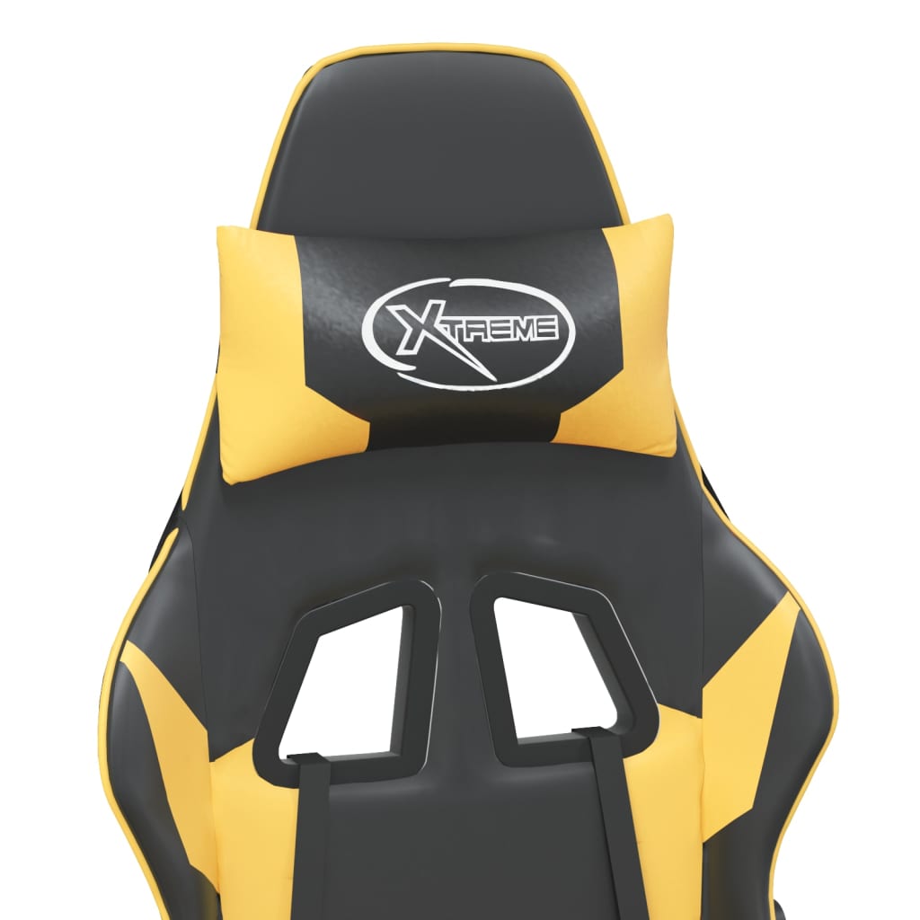 Cadeira gaming c/ apoio para pés couro artificial preto e azul