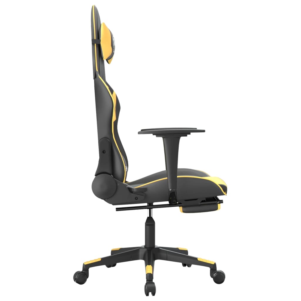 Cadeira gaming c/ apoio para pés couro artificial preto e azul