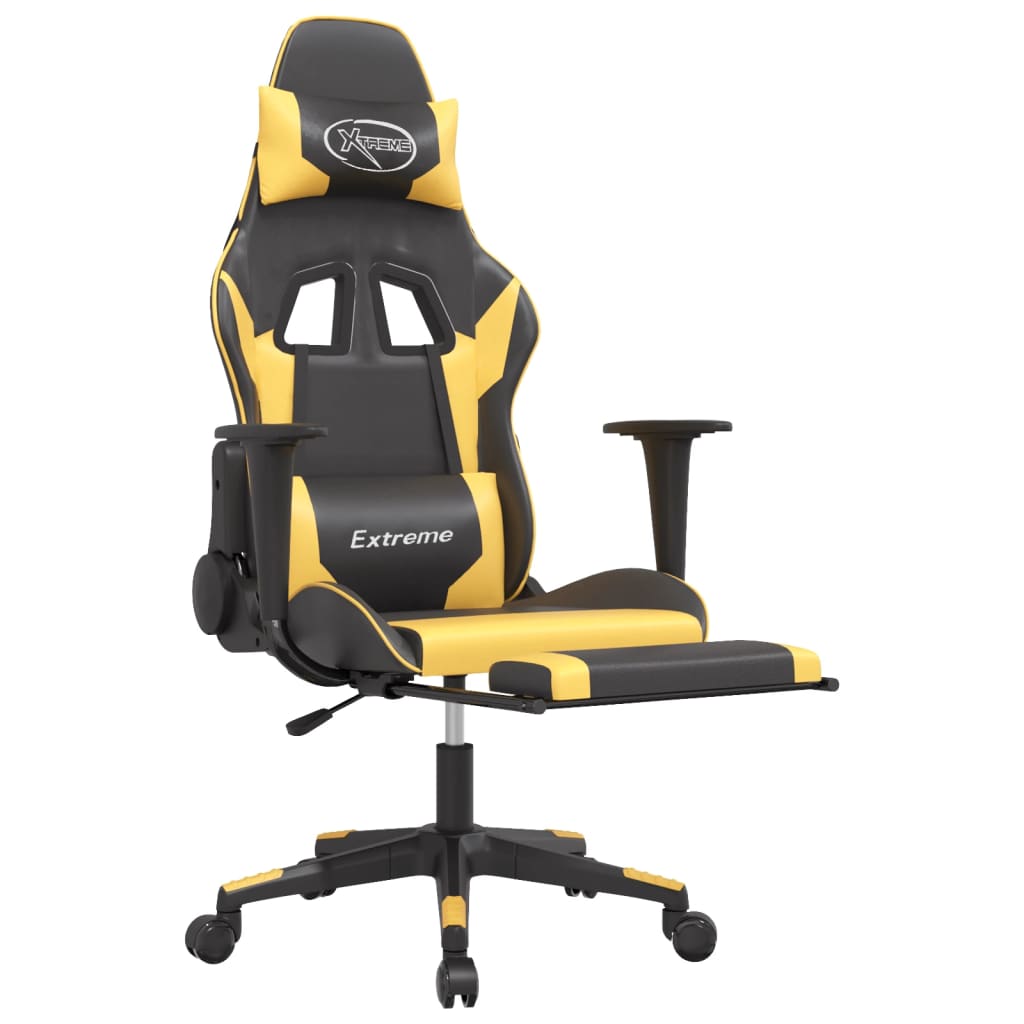 Cadeira gaming c/ apoio para pés couro artificial preto e azul