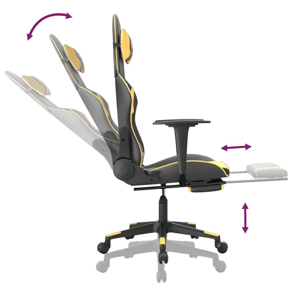 Cadeira gaming c/ apoio para pés couro artificial preto e azul