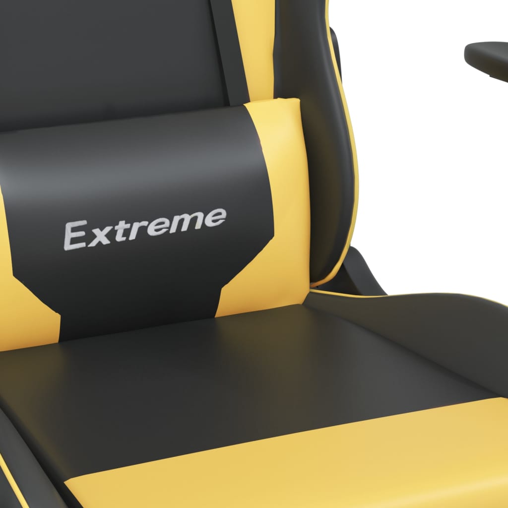 Cadeira gaming c/ apoio para pés couro artificial preto e azul