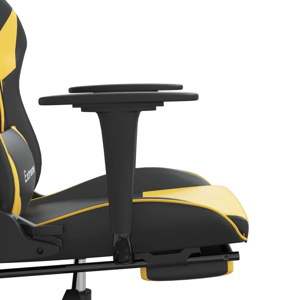 Cadeira gaming c/ apoio para pés couro artificial preto e azul