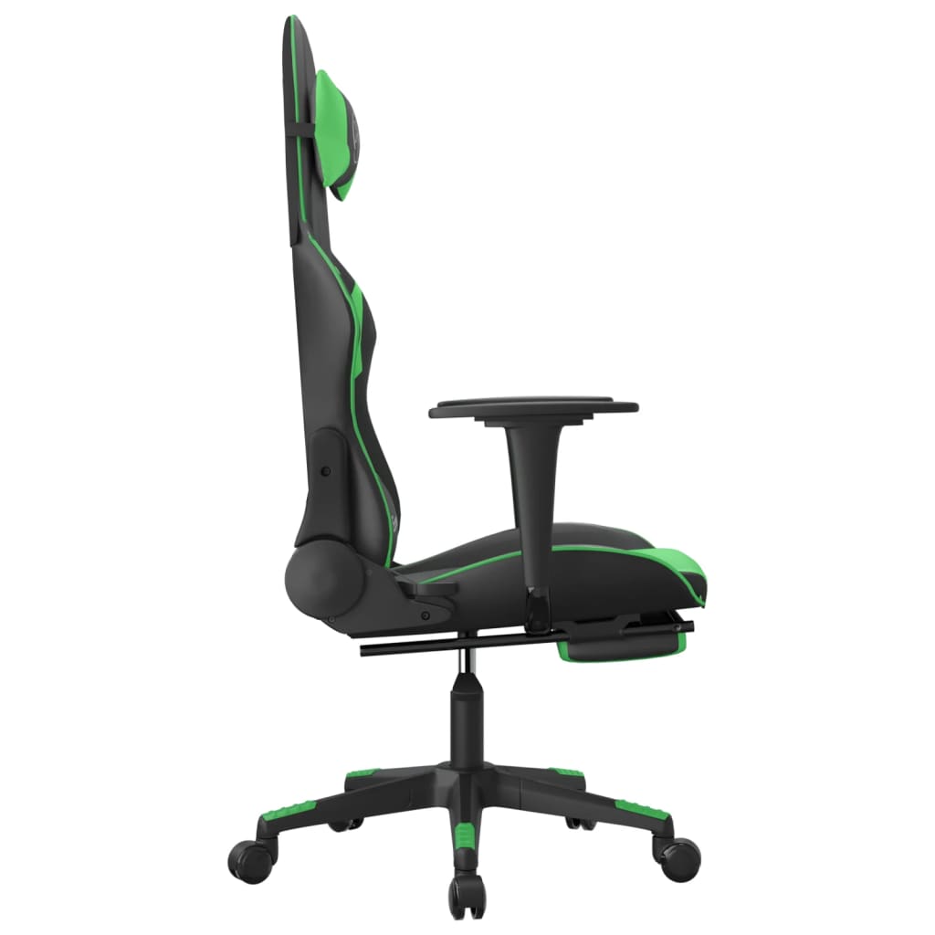 Cadeira gaming c/ apoio para pés couro artificial preto e azul