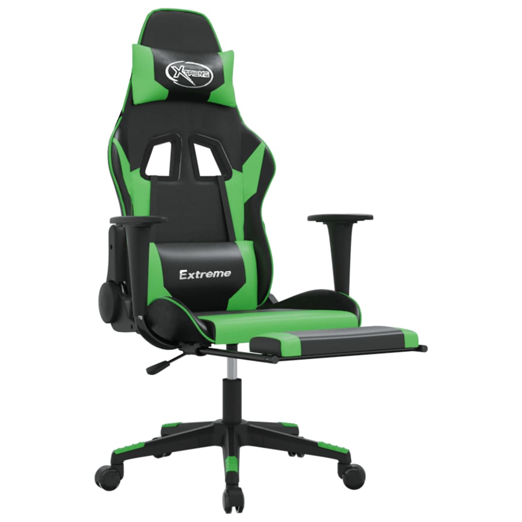Cadeira gaming c/ apoio para pés couro artificial preto e azul
