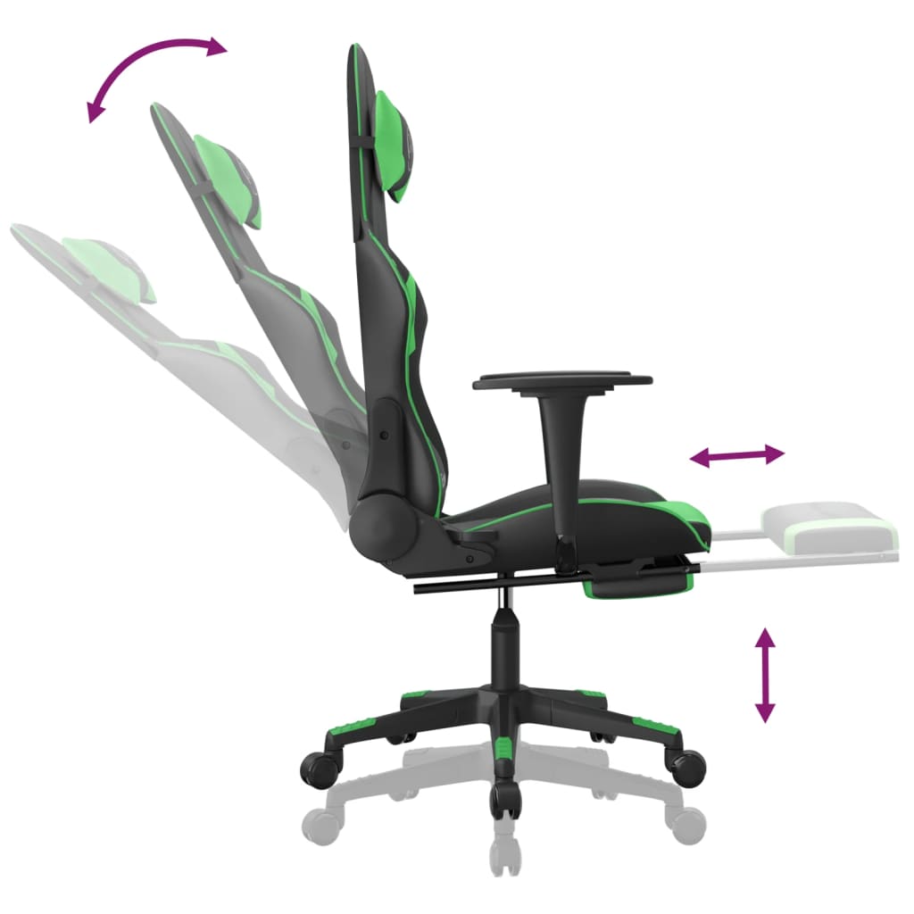 Cadeira gaming c/ apoio para pés couro artificial preto e azul