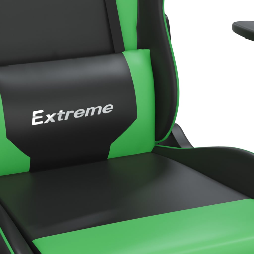 Cadeira gaming c/ apoio para pés couro artificial preto e azul