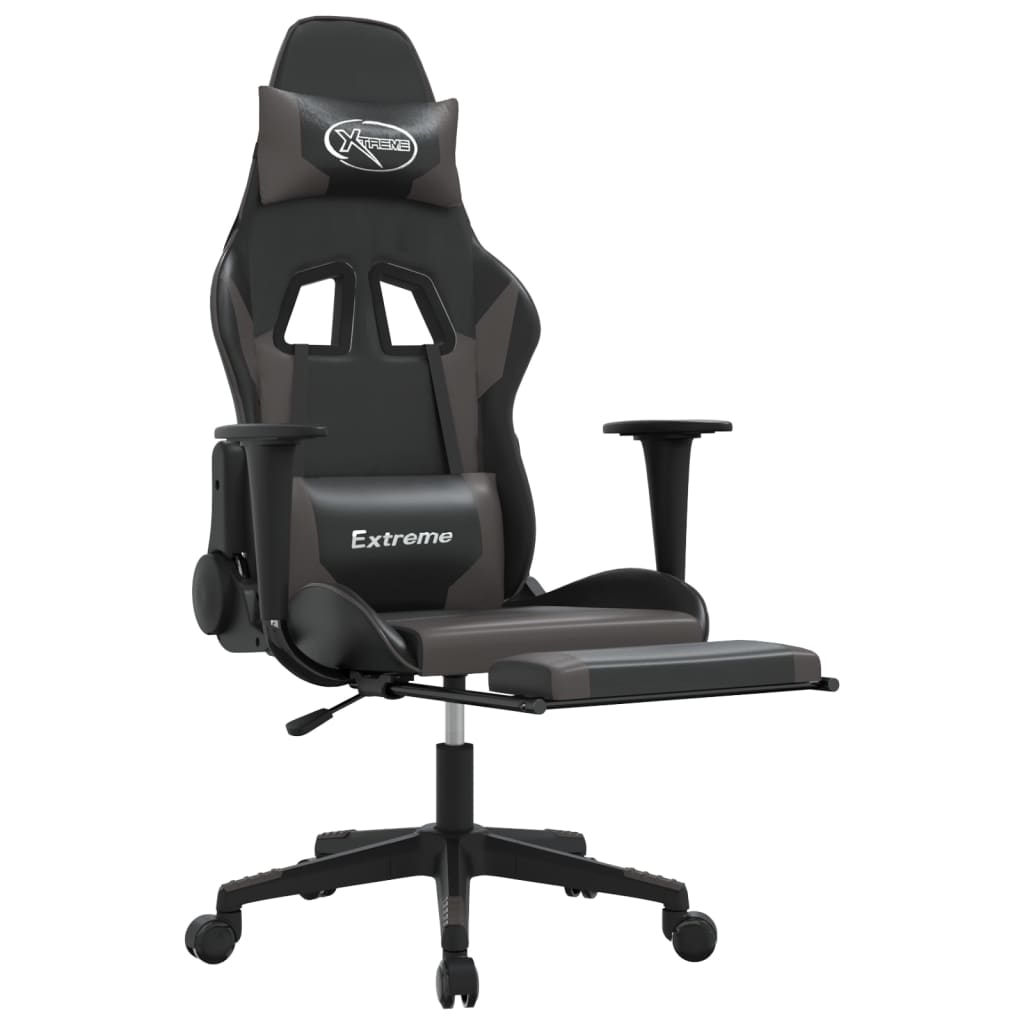 Cadeira gaming c/ apoio para pés couro artificial preto e azul