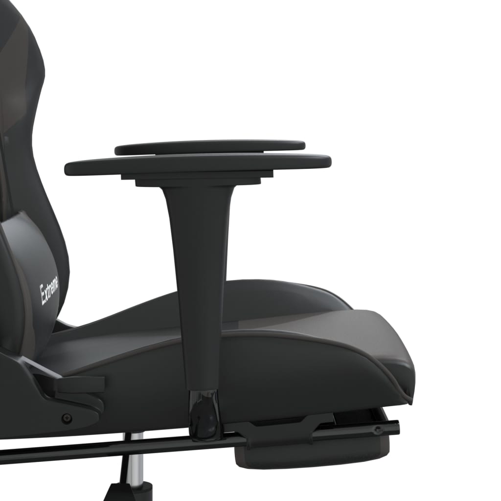 Cadeira gaming c/ apoio para pés couro artificial preto e azul