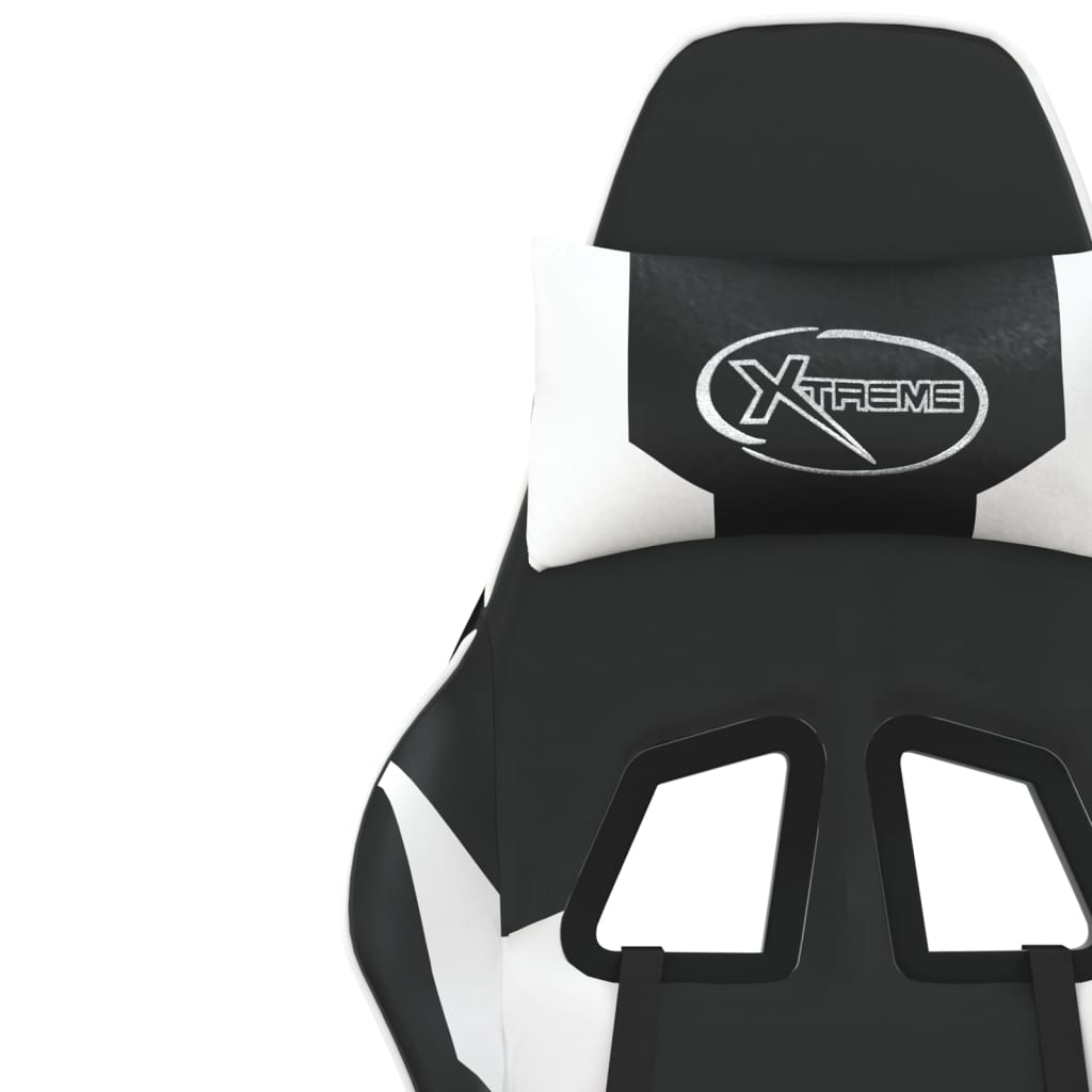 Cadeira gaming c/ apoio para pés couro artificial preto e azul
