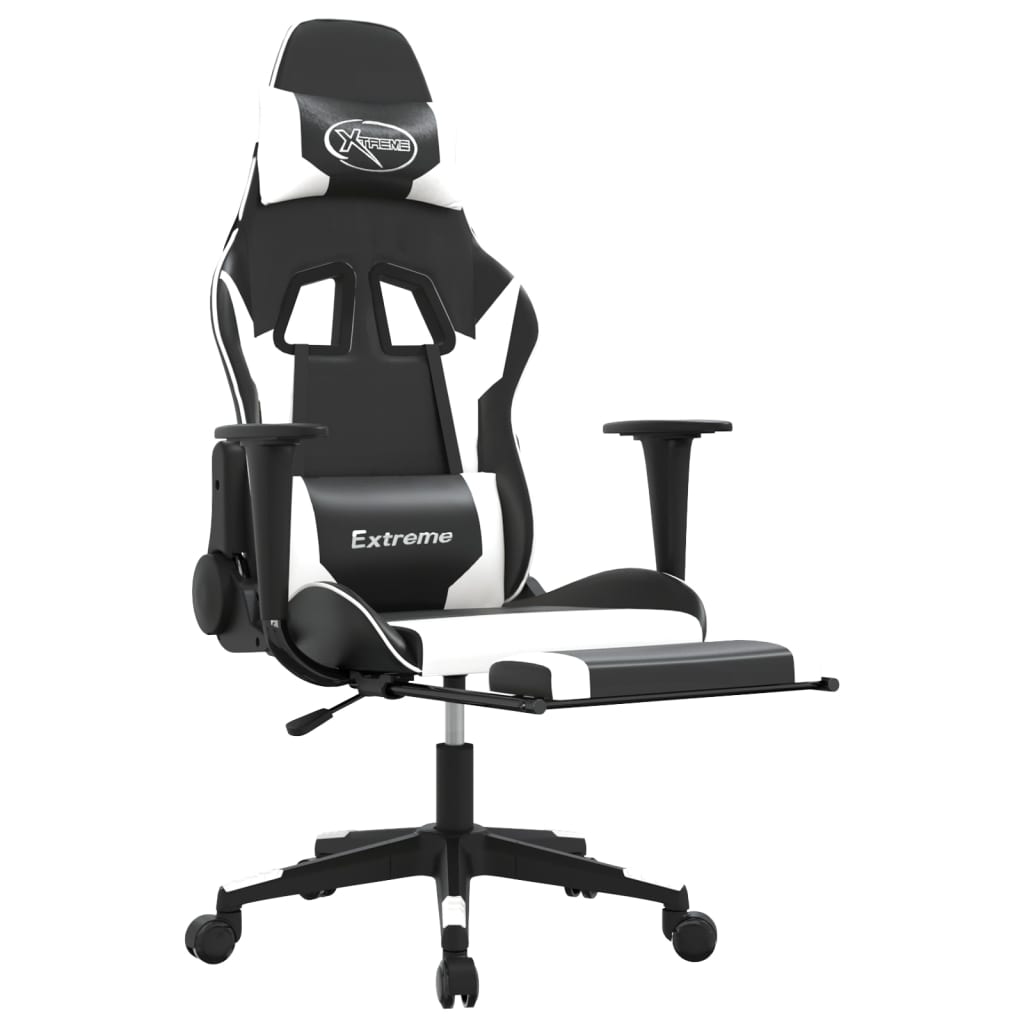 Cadeira gaming c/ apoio para pés couro artificial preto e azul
