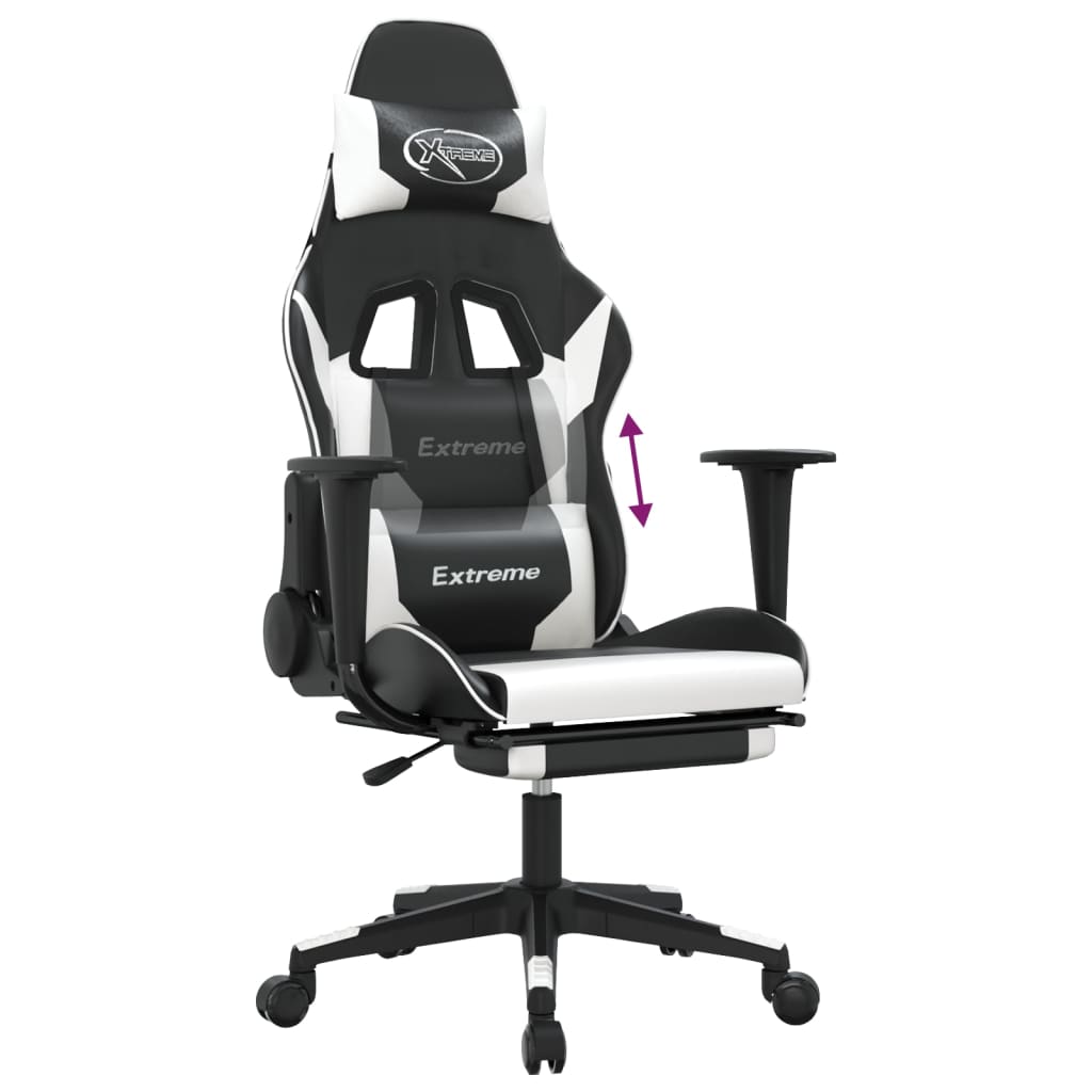 Cadeira gaming c/ apoio para pés couro artificial preto e azul