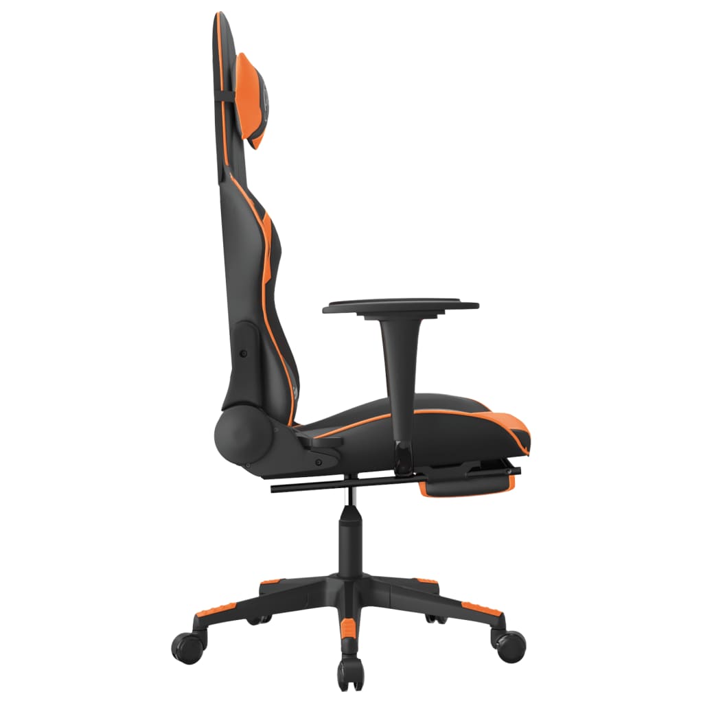 Cadeira gaming c/ apoio para pés couro artificial preto e azul