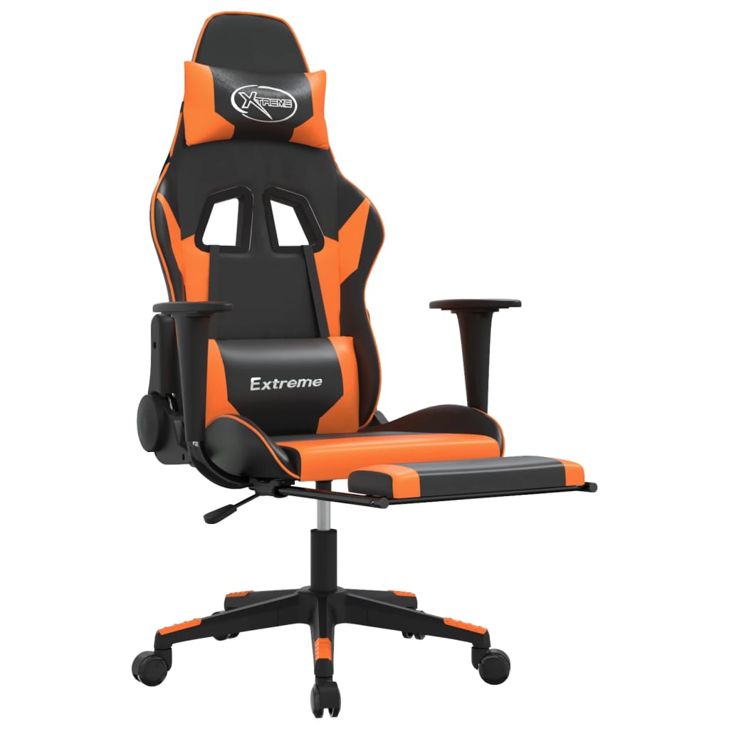 Cadeira gaming c/ apoio para pés couro artificial preto e azul