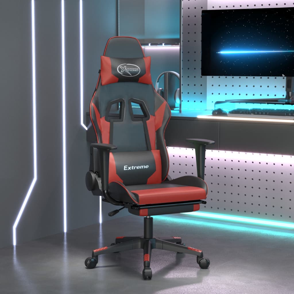 Cadeira gaming c/ apoio para pés couro artificial preto e azul