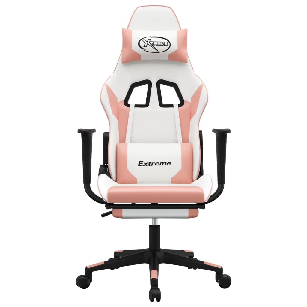 Cadeira gaming c/ apoio para pés couro artificial preto e azul