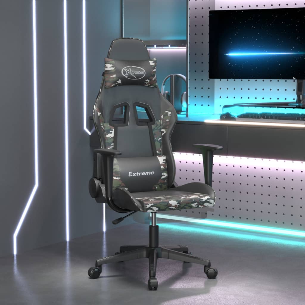 Cadeira gaming c/ apoio para pés couro artificial preto e azul