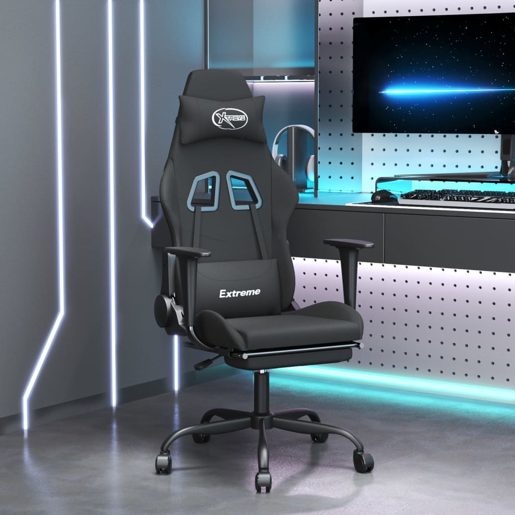 Cadeira de gaming com apoio para os pés tecido preto e amarelo