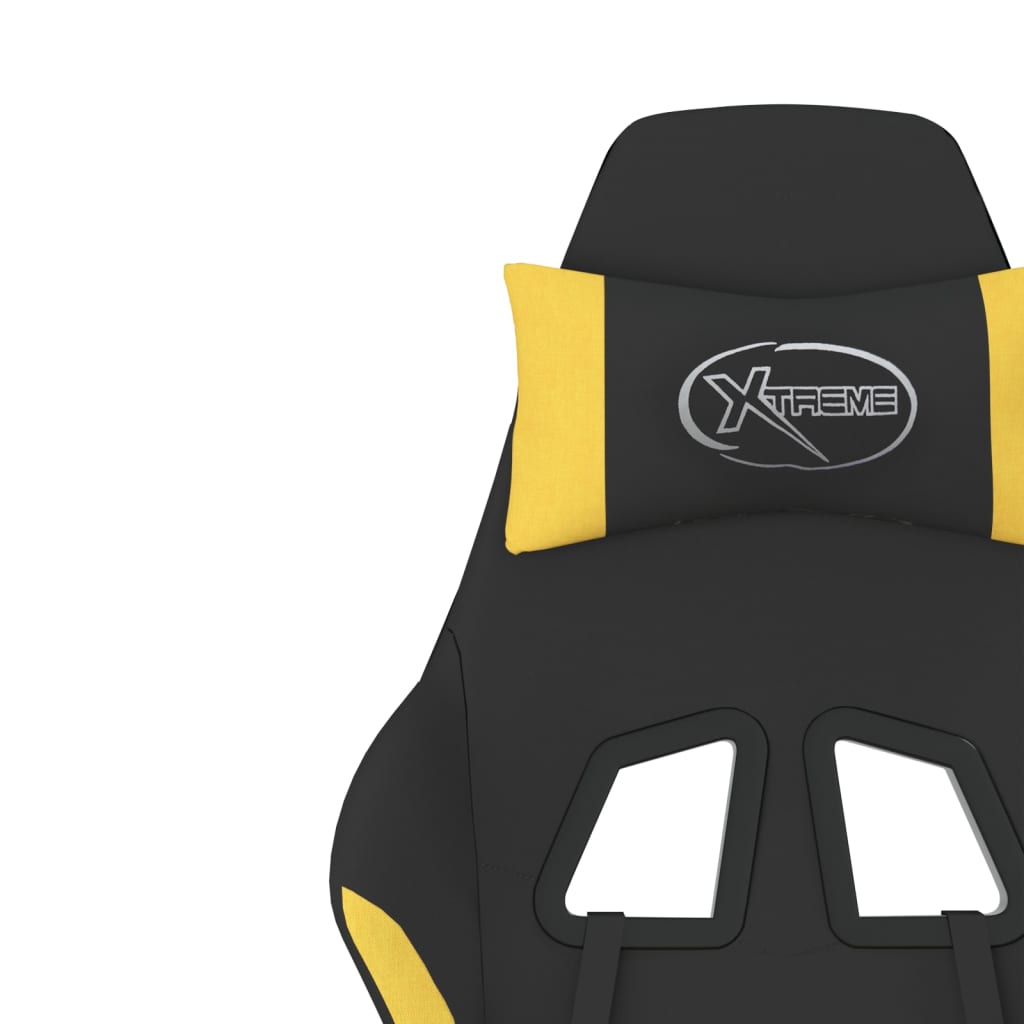 Cadeira de gaming com apoio para os pés tecido preto e amarelo