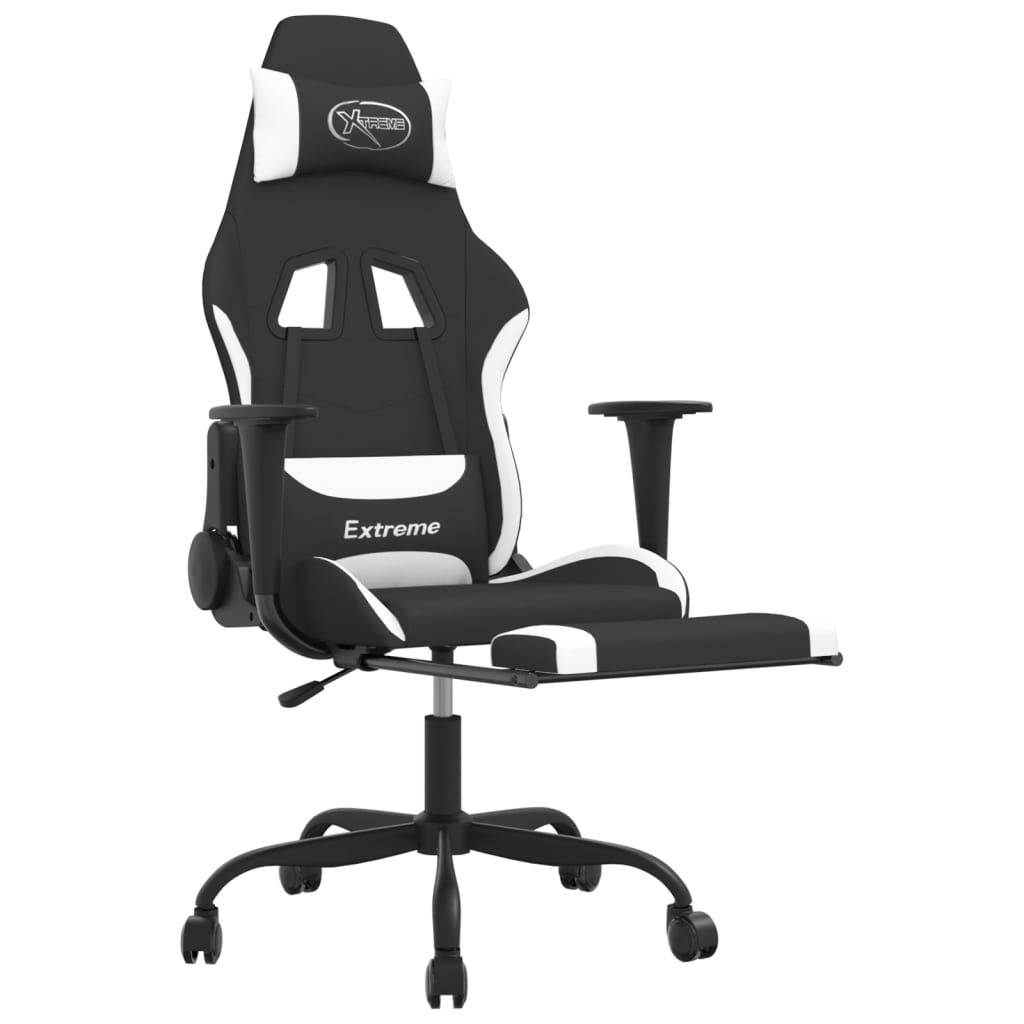 Cadeira de gaming com apoio para os pés tecido preto e amarelo
