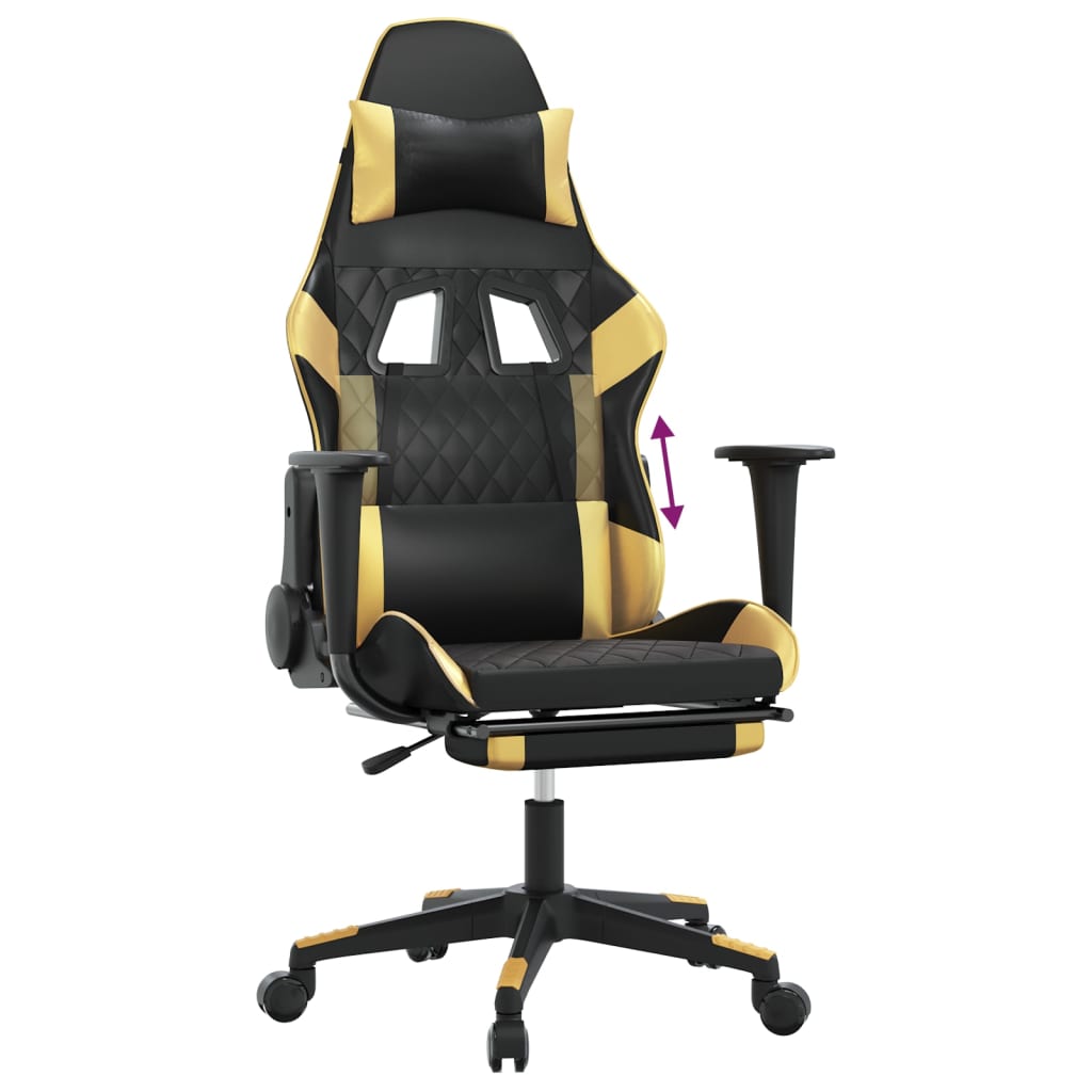 Cadeira gaming c/ apoio para pés couro artificial preto e azul