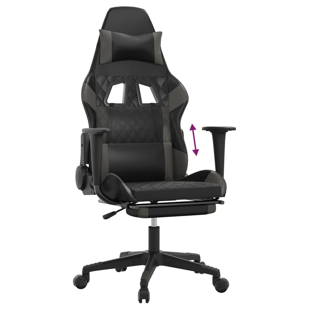 Cadeira gaming c/ apoio para pés couro artificial preto e azul
