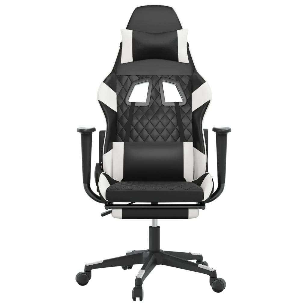 Cadeira gaming c/ apoio para pés couro artificial preto e azul