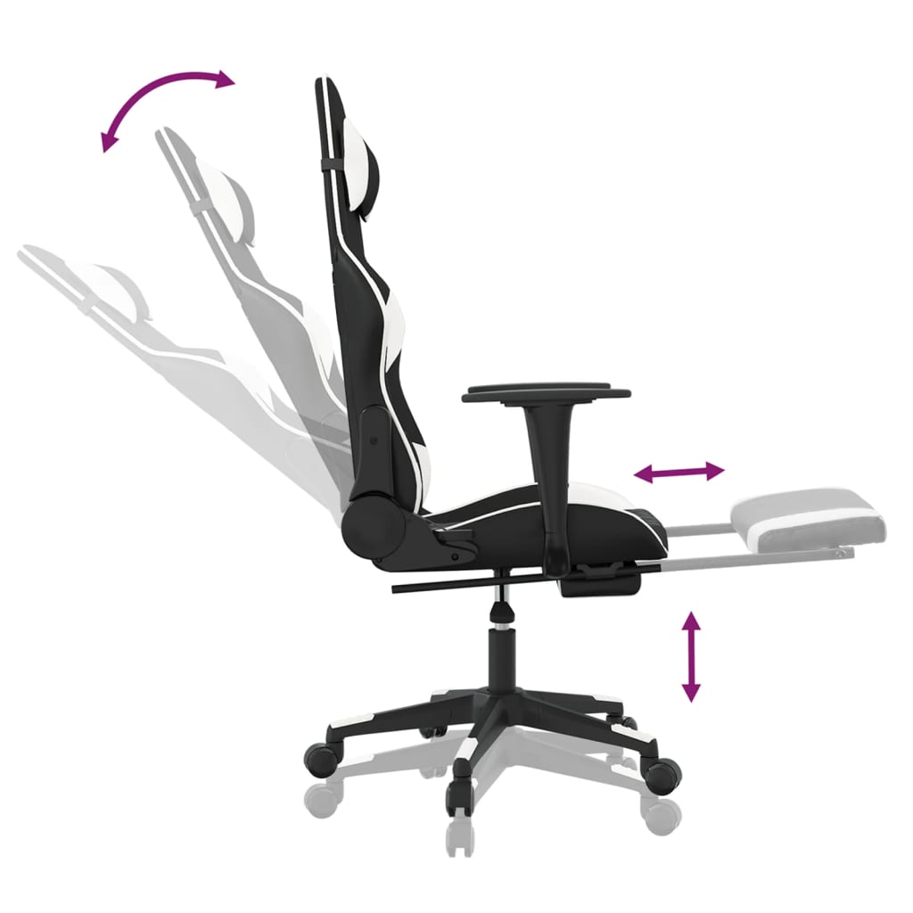 Cadeira gaming c/ apoio para pés couro artificial preto e azul