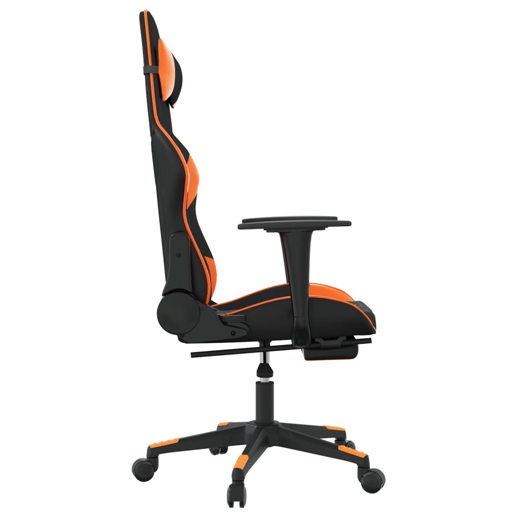 Cadeira gaming c/ apoio para pés couro artificial preto e azul