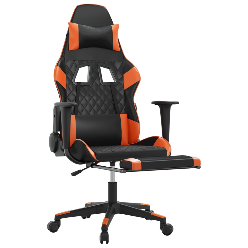 Cadeira gaming c/ apoio para pés couro artificial preto e azul