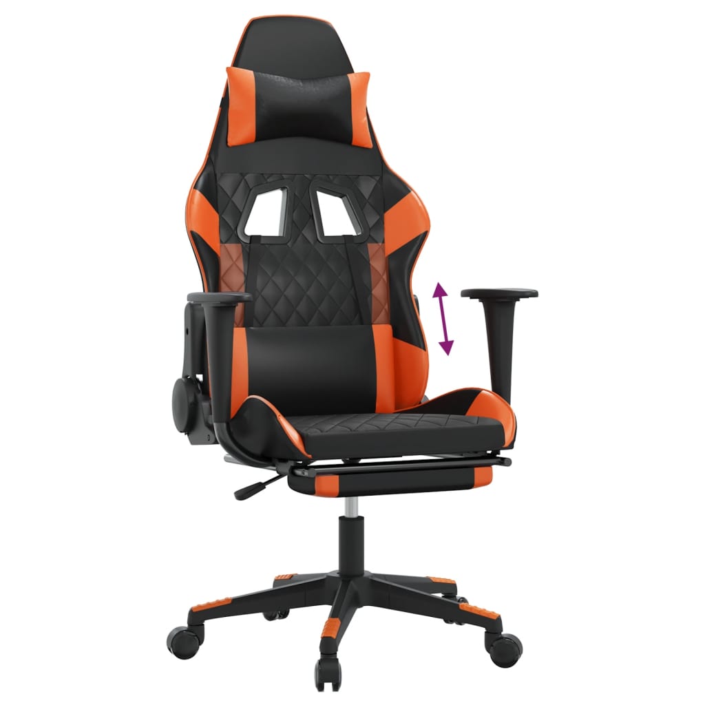 Cadeira gaming c/ apoio para pés couro artificial preto e azul