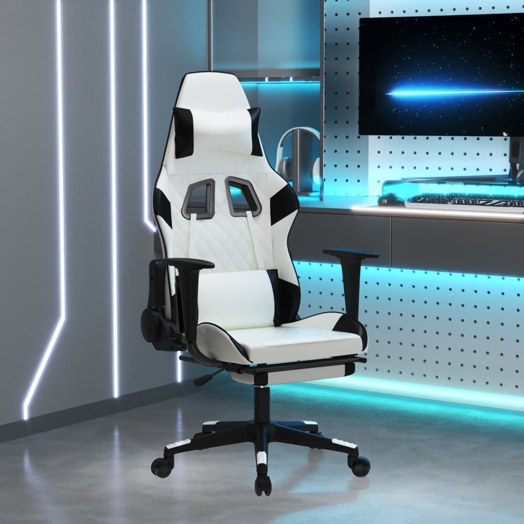 Cadeira gaming c/ apoio para pés couro artificial preto e azul