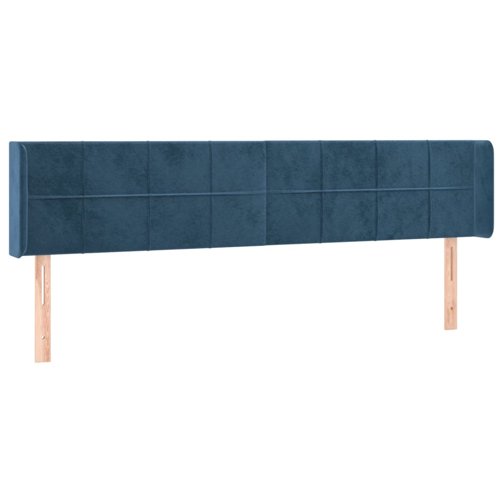 Cabeceira cama c/ luzes LED veludo 163x16x78/88 cm azul-escuro