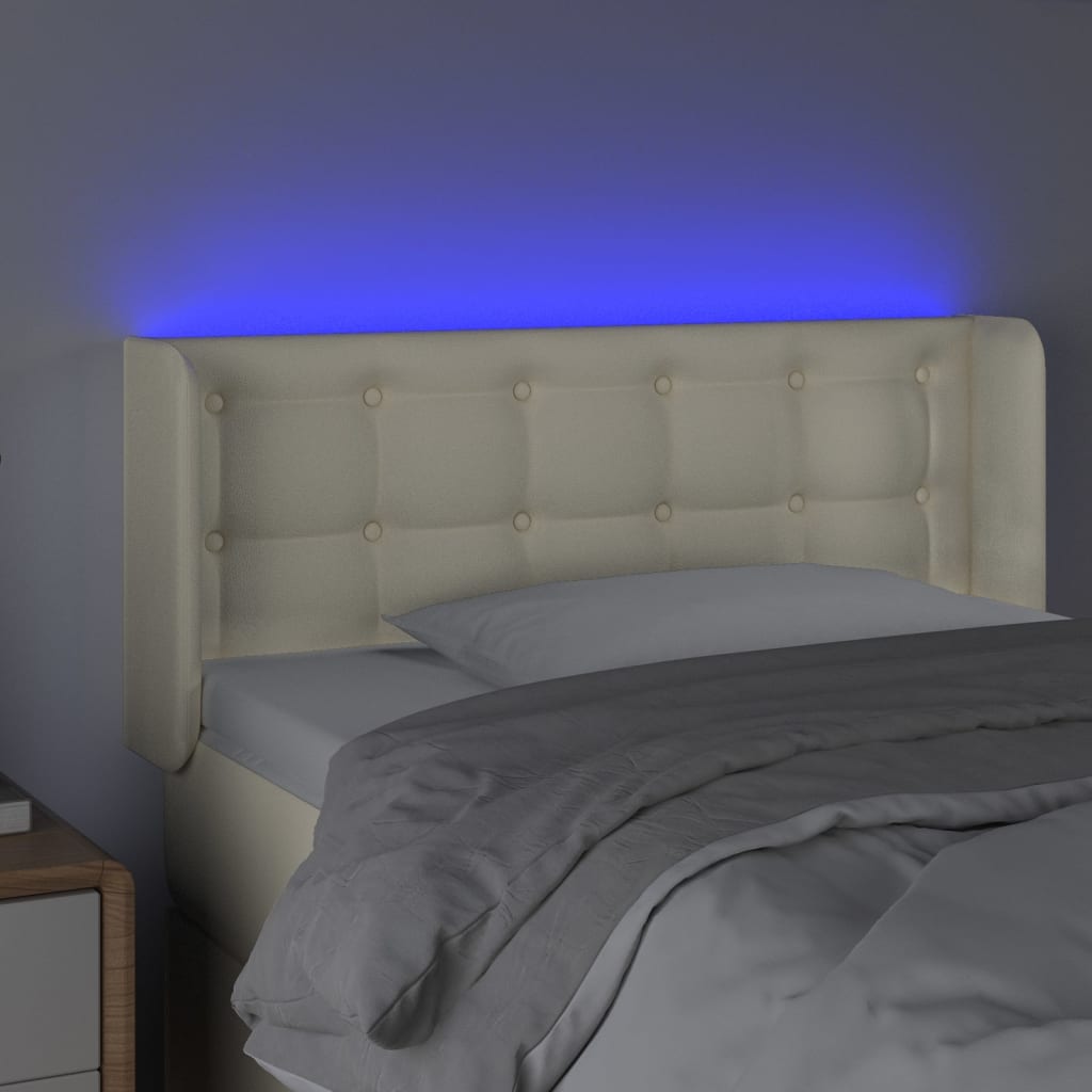 Cabeceira de cama c/ LED 93x16x78/88 cm couro artificial crème