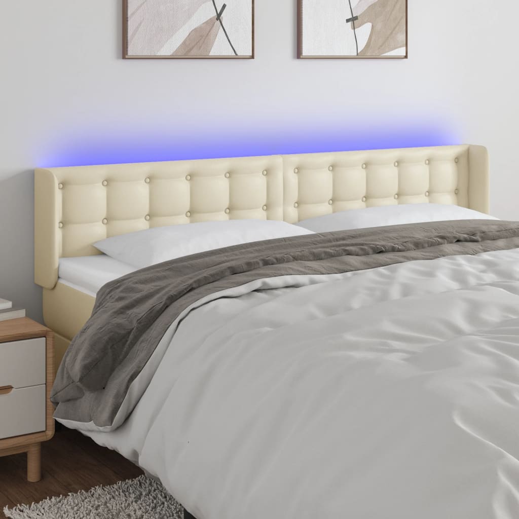Cabeceira de cama c/ LED 203x16x78/88 cm couro artificial crème