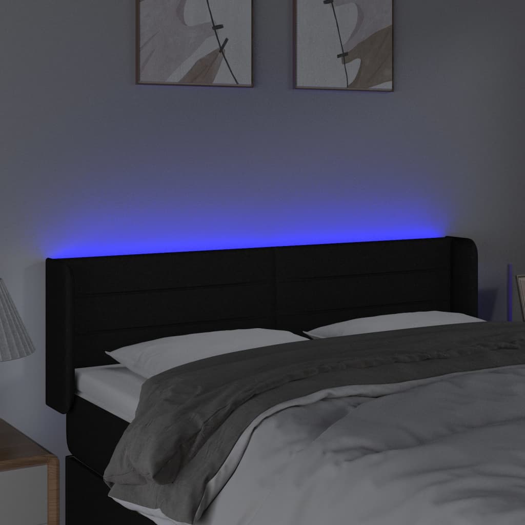 Cabeceira de cama c/ luzes LED tecido 147x16x78/88 cm preto