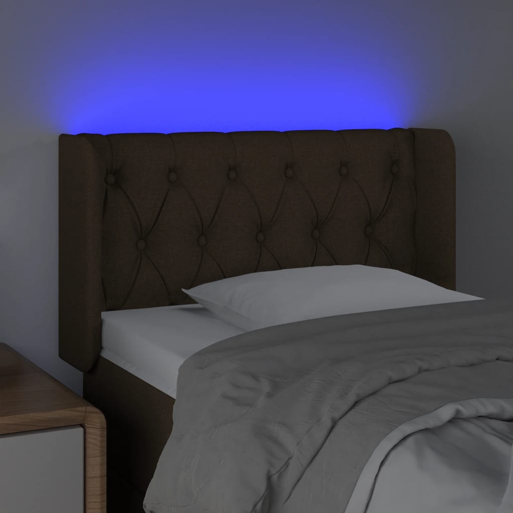 Cabeceira de cama c/ luzes LED tecido 83x16x78/88 cm castanho