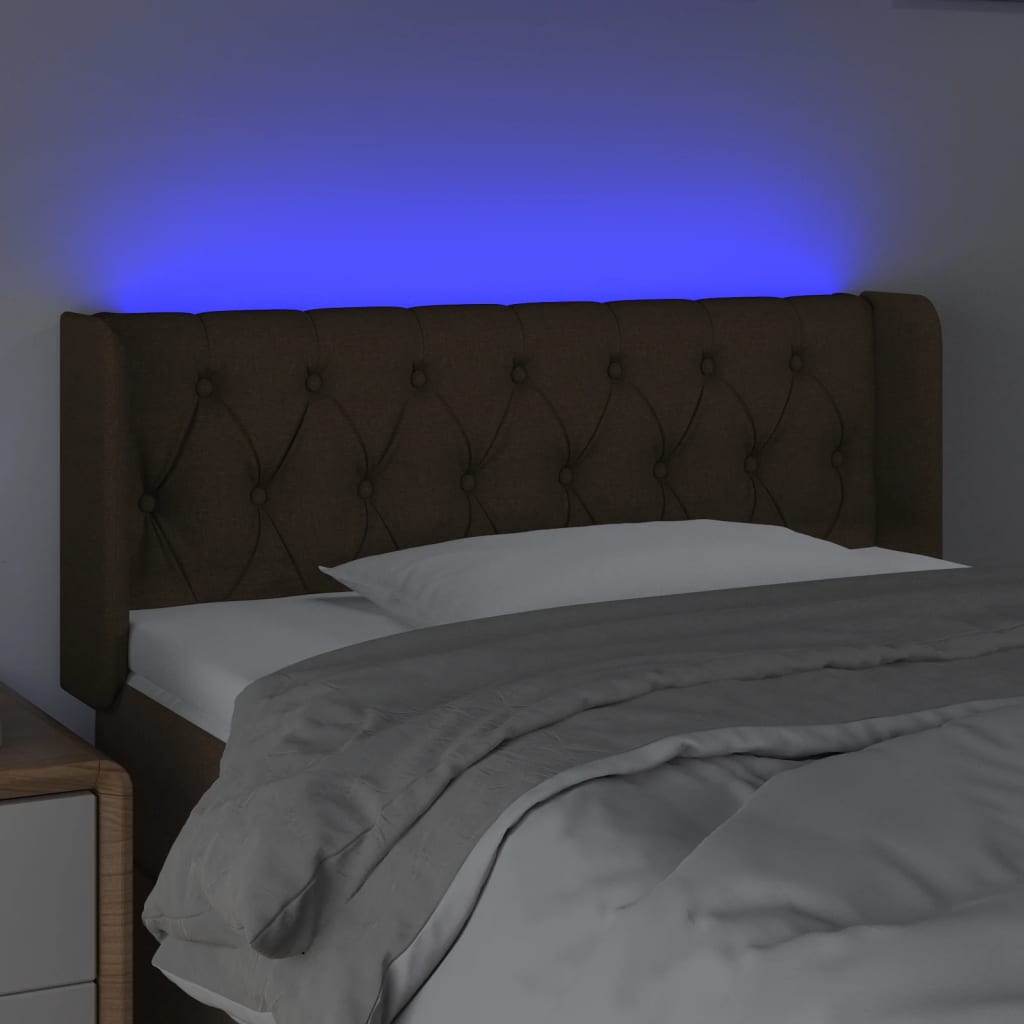 Cabeceira de cama c/ luzes LED tecido 93x16x78/88 cm castanho