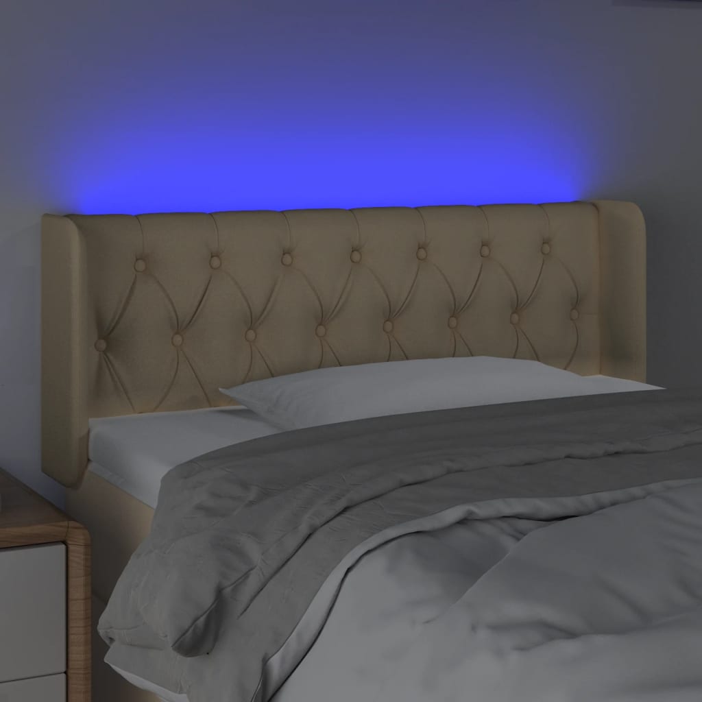 Cabeceira de cama c/ luzes LED tecido 93x16x78/88 cm cor creme