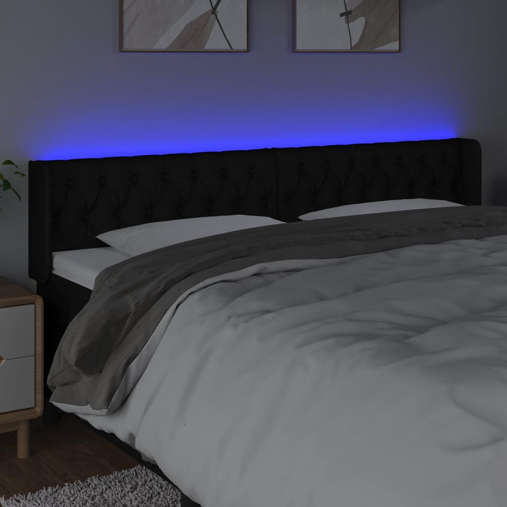 Cabeceira de cama c/ luzes LED tecido 183x16x78/88 cm preto