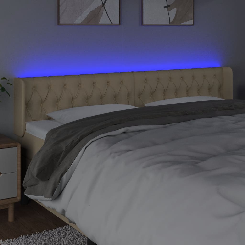 Cabeceira de cama c/ luzes LED tecido 183x16x78/88 cm cor creme