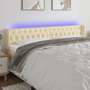 Cabeceira de cama c/ luzes LED tecido 183x16x78/88 cm cor creme