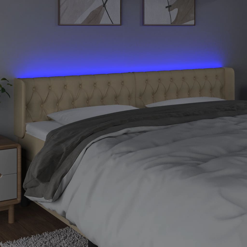 Cabeceira de cama c/ luzes LED tecido 203x16x78/88 cm cor creme