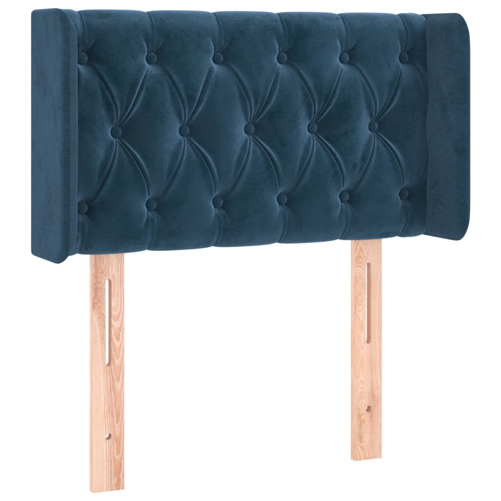 Cabeceira de cama c/ luzes LED veludo 83x16x78/88cm azul-escuro