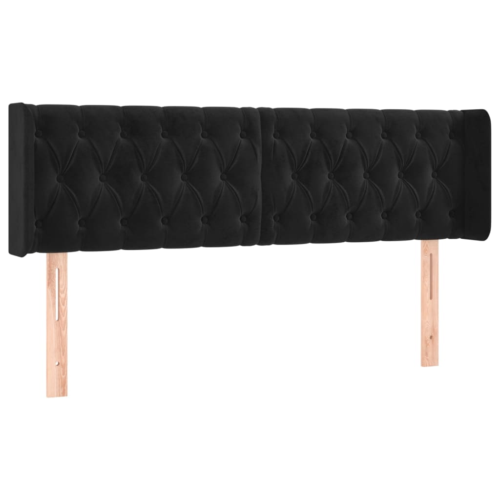 Cabeceira de cama c/ luzes LED veludo 147x16x78/88 cm preto